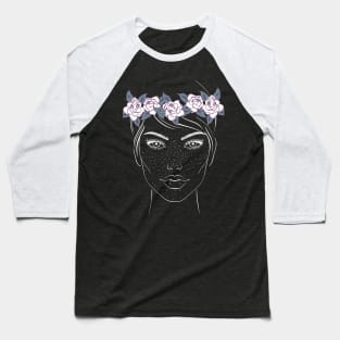Beautiful Lady Face with Rose Crown Baseball T-Shirt